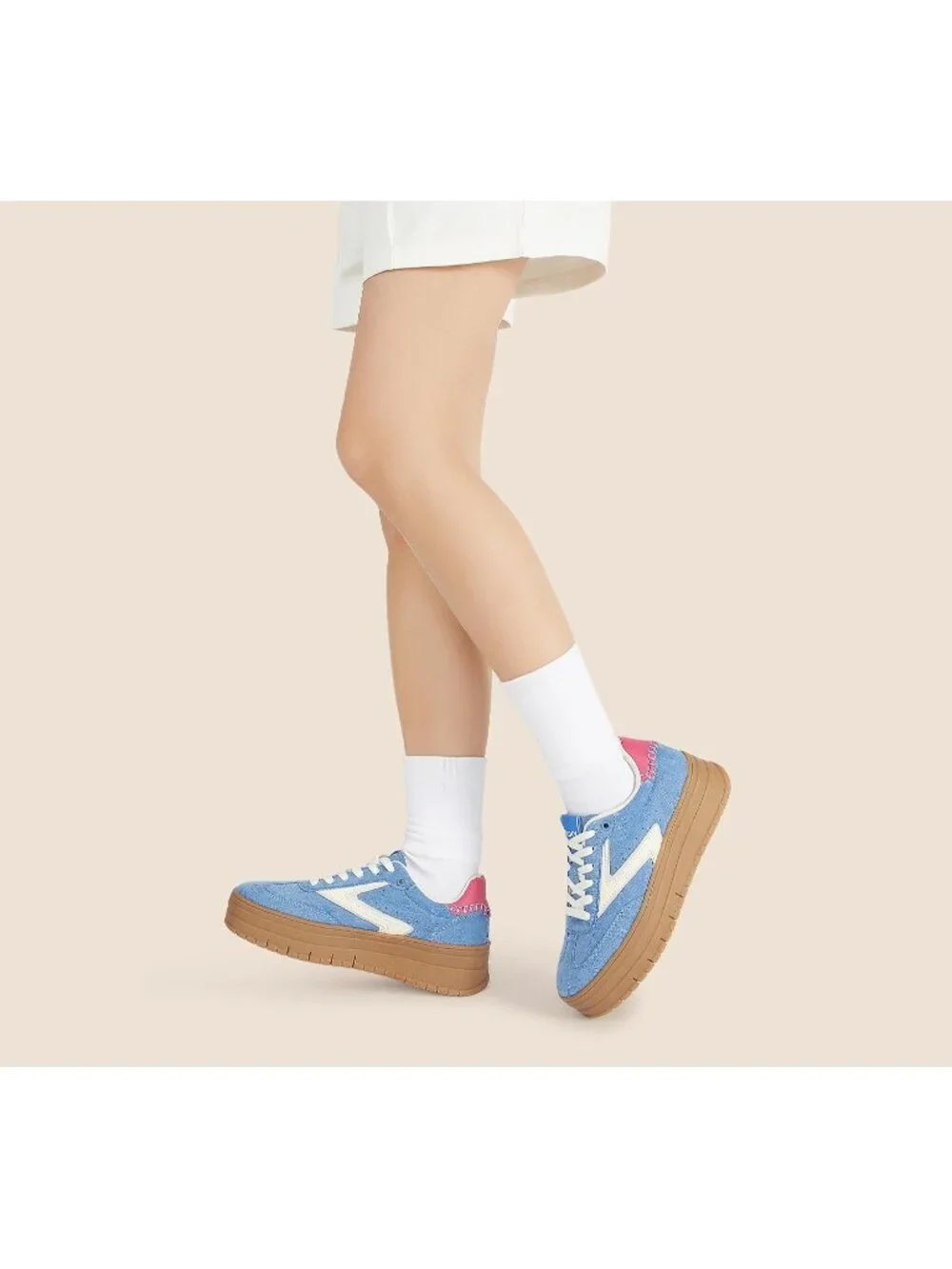 🆕Women's Blue White Platform Sneakers Gum Thick Sole Tennis Walking Shoes
